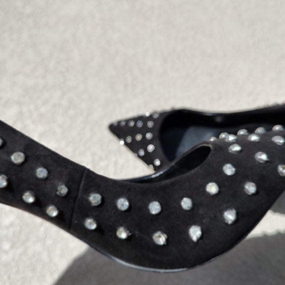 Aldo black suede studded rhinestone pointy toe stiletto - Picture 10 of 16